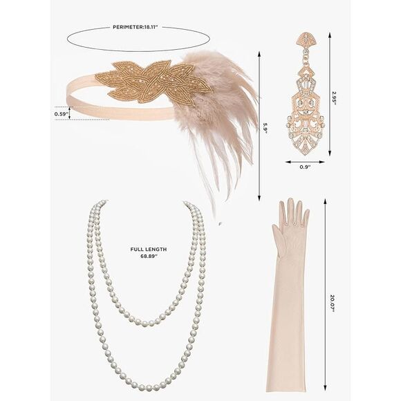 ️5PCS 1920s Gold Accessories Flapper Great Gatsby Vintage Retro Costume Set NEW main image 13